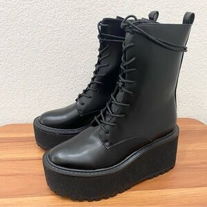 CIRCUS by Sam Edelman SLATER Black Faux Leather Lace-up Platform Combat Boots 8